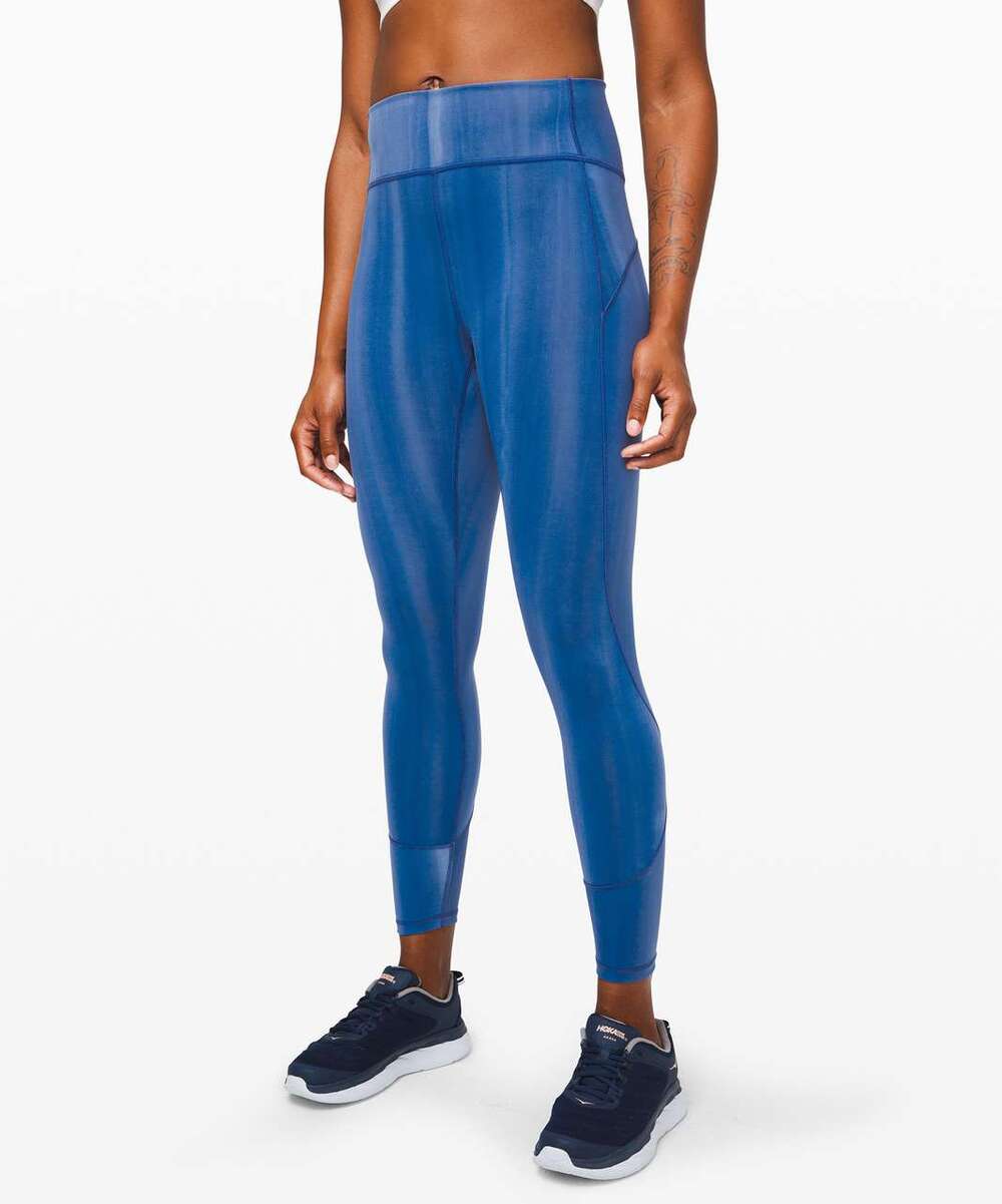 Lululemon In Movement 7/8 Tight 25" Size 8 Spray Dye White Dark Cobalt Blue